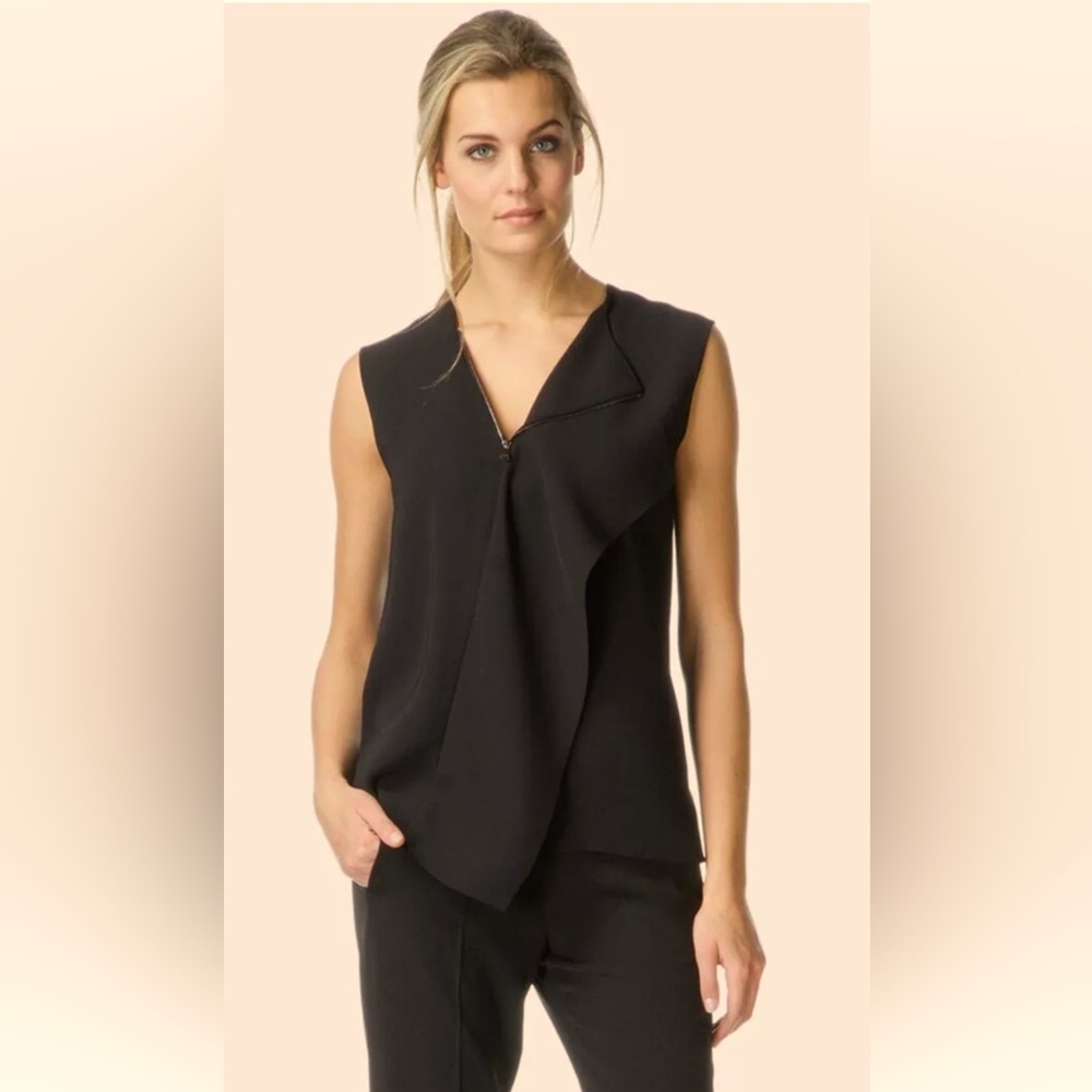 Vince Black Asymmetrical Zip Collar Blouse Top Silk Blend Size XS